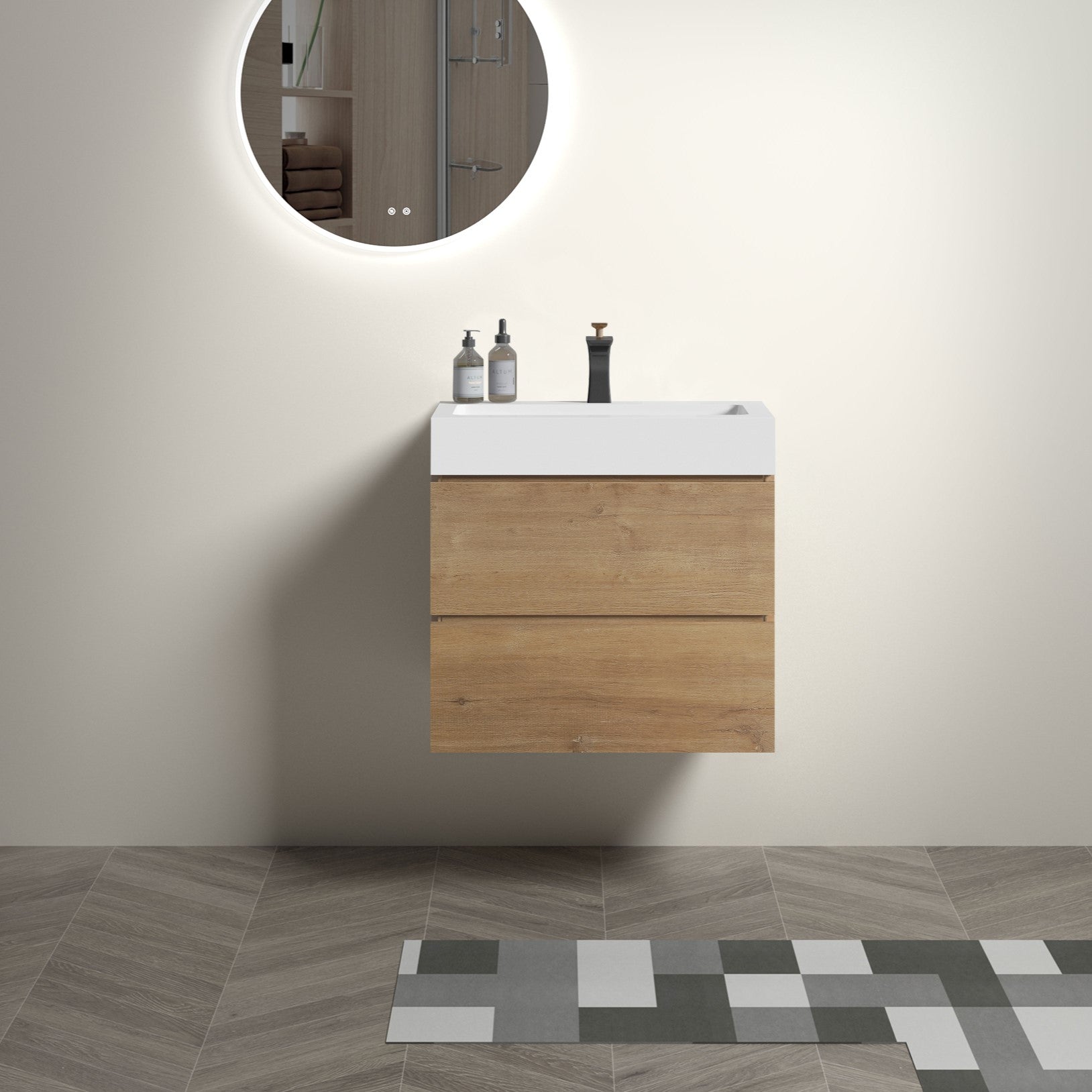 U040-Alice24-106 Alice 24" Natural Oak Bathroom Vanity with Sink, Large Storage Wall Mounted Floating Bathroom Vanity for Modern Bathroom, Pre-assembled