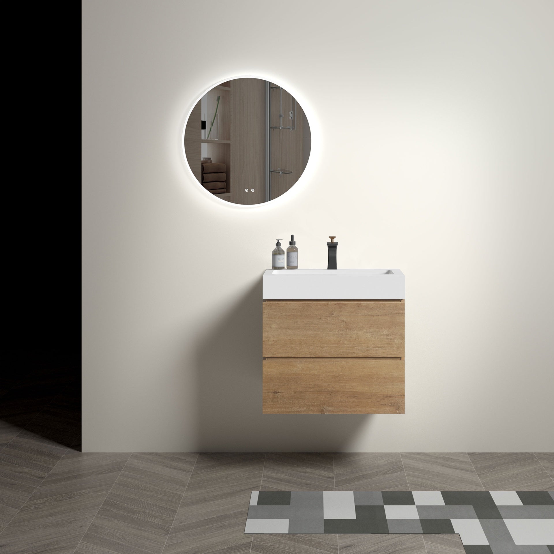 U040-Alice24-106 Alice 24" Natural Oak Bathroom Vanity with Sink, Large Storage Wall Mounted Floating Bathroom Vanity for Modern Bathroom, Pre-assembled