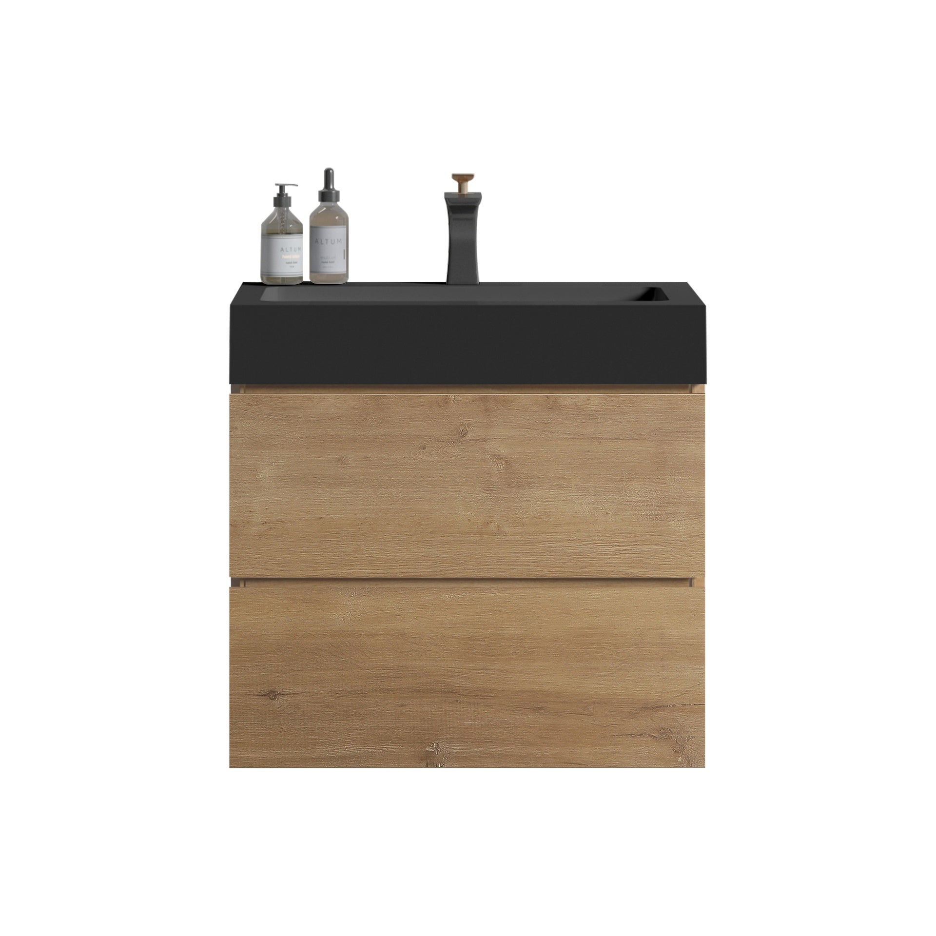 U090-Alice24W-106 Alice 24" Natural Oak Bathroom Vanity with Sink, Large Storage Wall Mounted Floating Bathroom Vanity for Modern Bathroom, One-Piece Black Sink Basin WITHOUT Drain, Pre-assembled