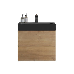 U090-Alice24W-106 Alice 24" Natural Oak Bathroom Vanity with Sink, Large Storage Wall Mounted Floating Bathroom Vanity for Modern Bathroom, One-Piece Black Sink Basin WITHOUT Drain, Pre-assembled
