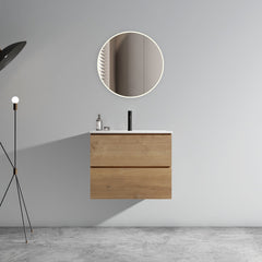 TIA 24" Wall Mount Natural Oak Bathroom Vanity with Ceramic Sink with one faucet hole, Large Storage Floating Bathroom Vanity for Modern Bathroom, Pre-assembled