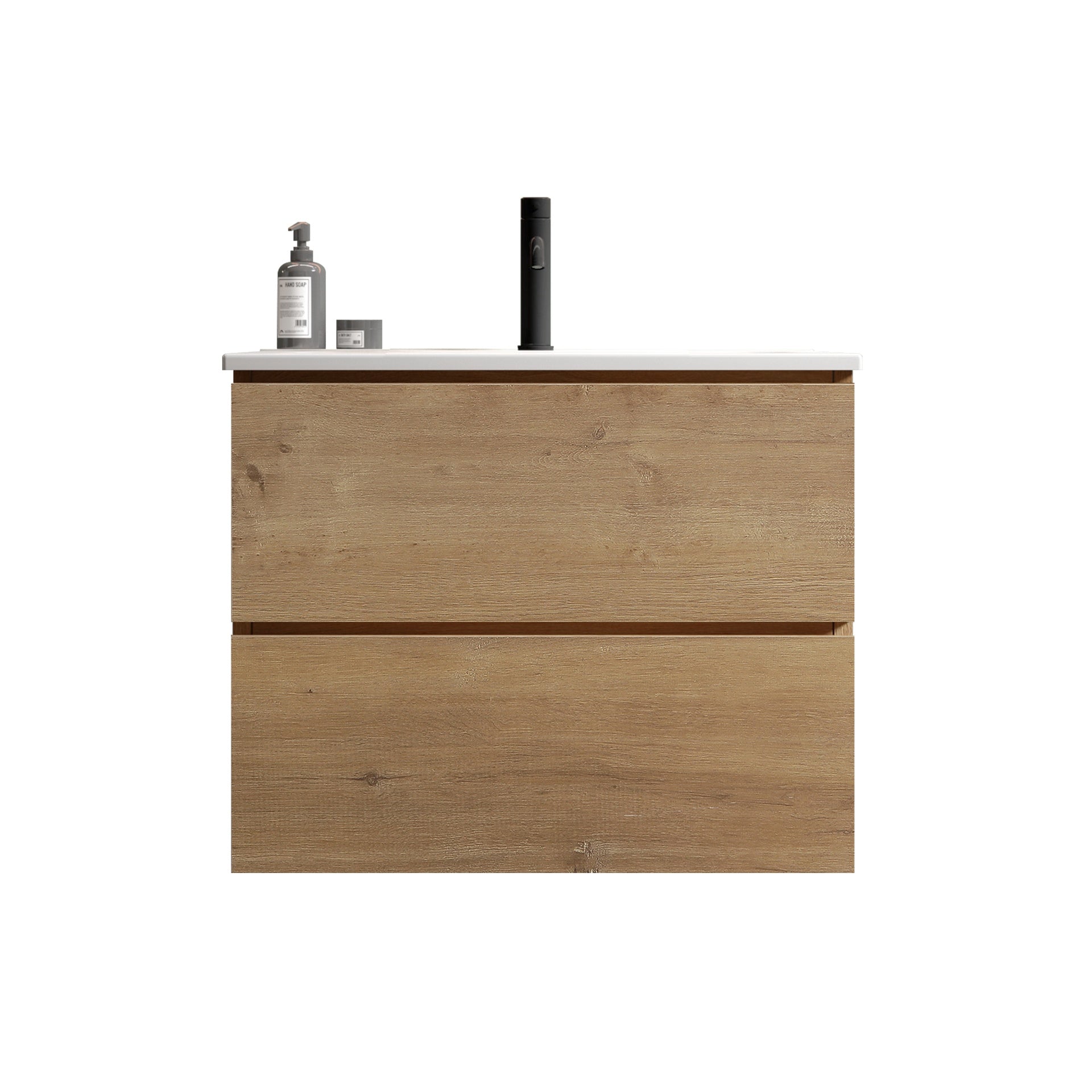 TIA 24" Wall Mount Natural Oak Bathroom Vanity with Ceramic Sink with one faucet hole, Large Storage Floating Bathroom Vanity for Modern Bathroom, Pre-assembled
