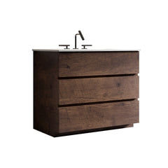 TIA 36"  Walnut  Bathroom Vanity with Sink with 3 Faucet Holes, Large Storage Freestanding Bathroom Vanity for Modern Bathroom, One-Piece White Sink Basin without Drain and Faucet, Pre-assembled