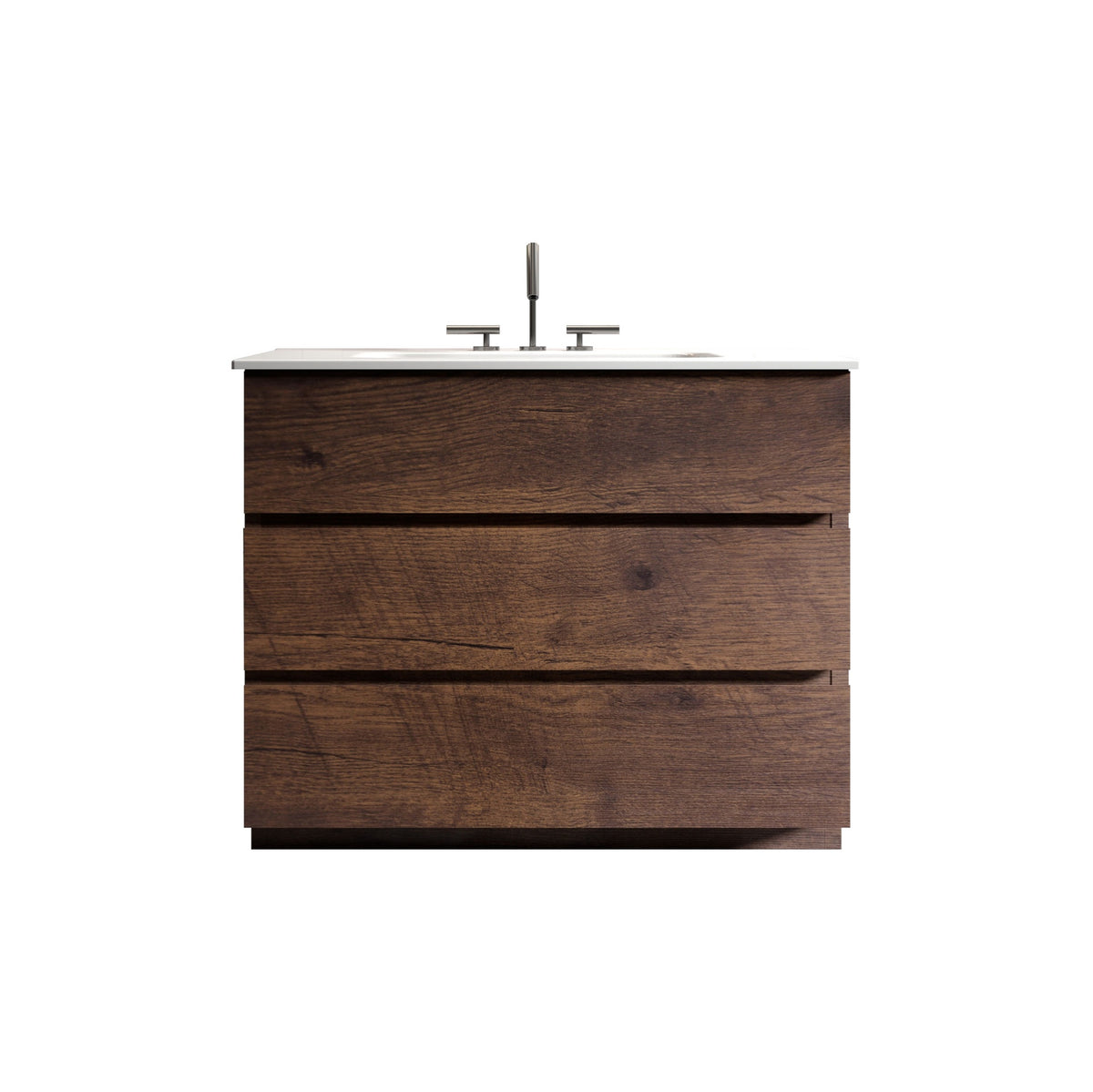 TIA 36"  Walnut  Bathroom Vanity with Sink with 3 Faucet Holes, Large Storage Freestanding Bathroom Vanity for Modern Bathroom, One-Piece White Sink Basin without Drain and Faucet, Pre-assembled