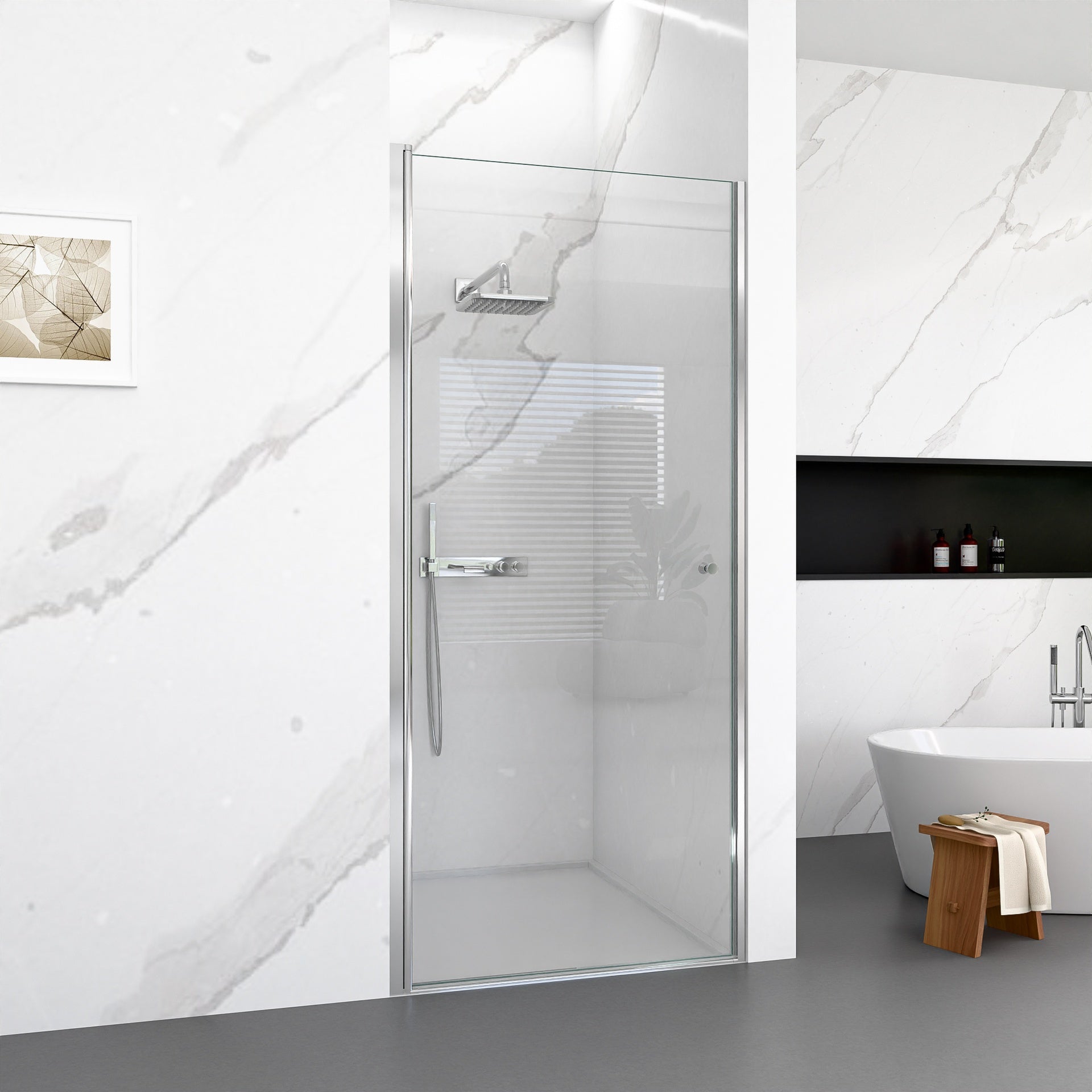 34"W x 72"H Frameless Circular Pivot Shower Door in Chrome With 1/4" (6mm) Thick SGCC Tempered Glass
