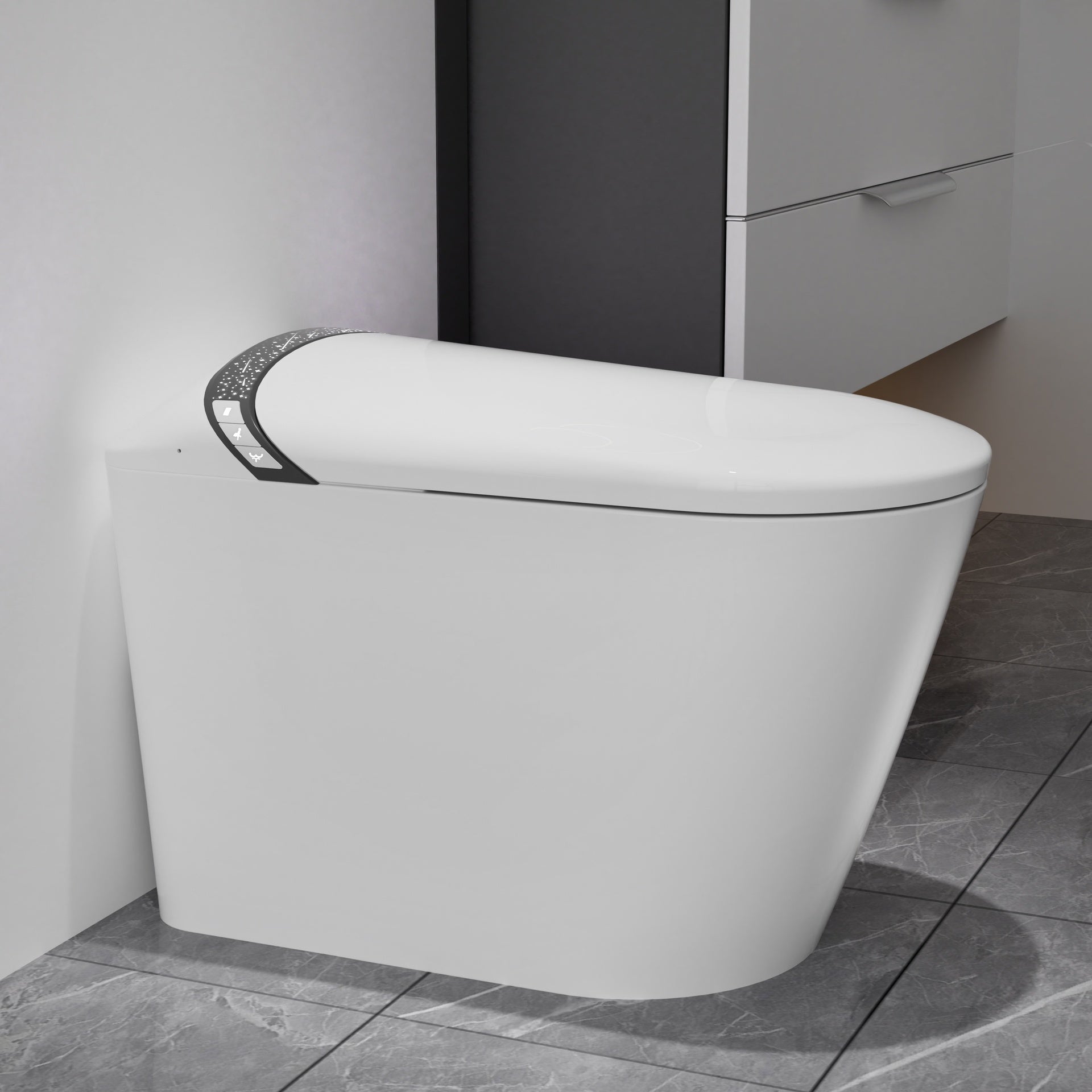 Elongated Smart Toilet with Bidet Built In,Tankless Design For Bathroom, Auto Open/Close Seat, Foot Kick, LED Display,Night Light, Warm Water & Dryer,White