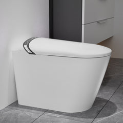 Elongated Smart Toilet with Bidet Built In,Tankless Design For Bathroom, Auto Open/Close Seat, Foot Kick, LED Display,Night Light, Warm Water & Dryer,White