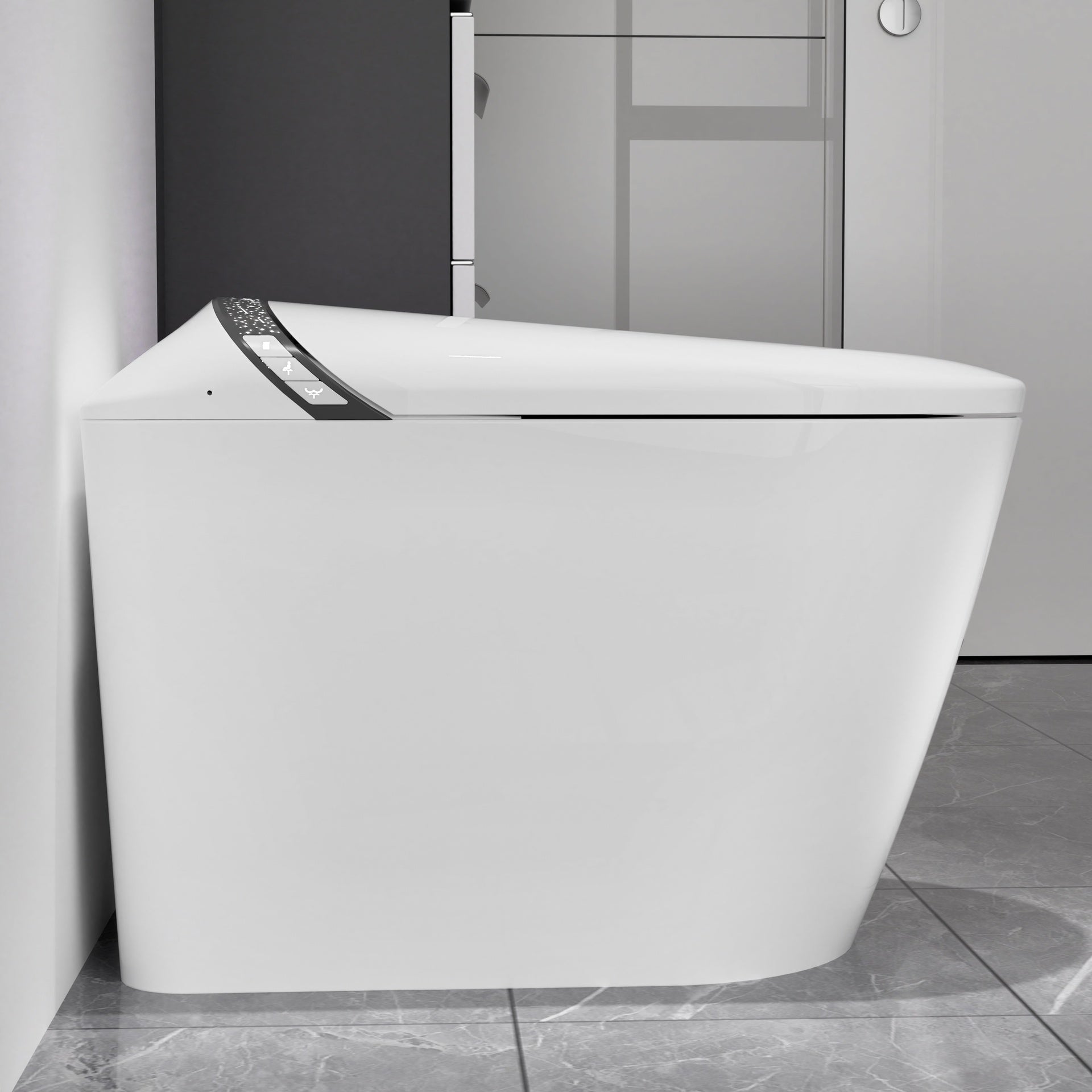 Elongated Smart Toilet with Bidet Built In,Tankless Design For Bathroom, Auto Open/Close Seat, Foot Kick, LED Display,Night Light, Warm Water & Dryer,White