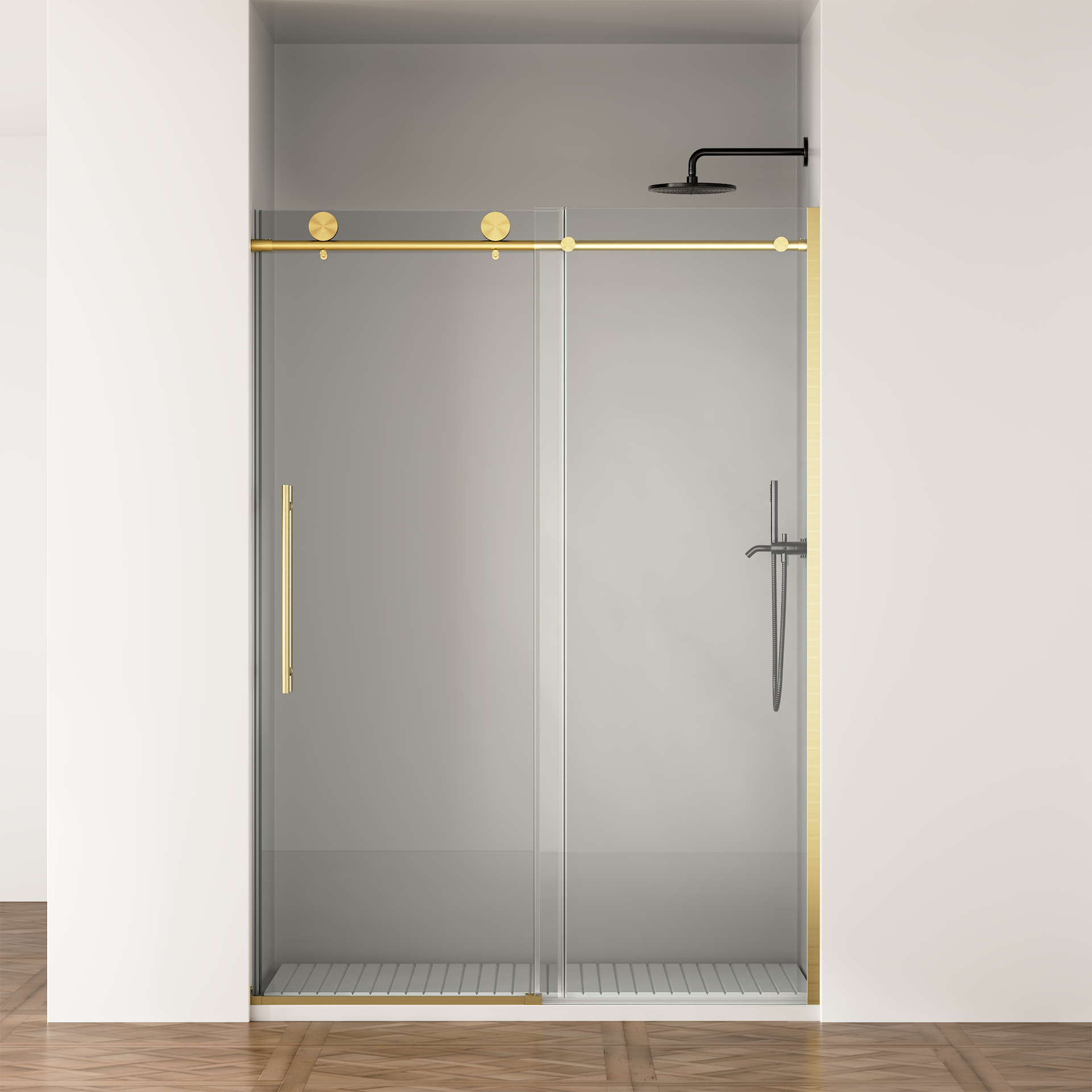 Door 50-54 in W x 75 in H Frameless Shower , Sliding Shower Door with 5/16"(8mm) Clear Tempered Glass Shower Door, Easy to Clean Bathroom, Silent Soft-Close Design, Easy to Install,Brushed Gold
