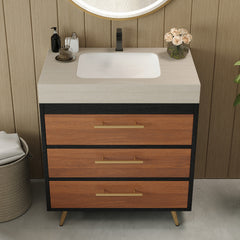 Modern Free-Standing Bathroom Vanity with Ceramic Vessel Sink & Durable Sintered Stone Top