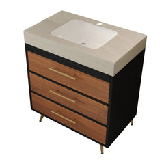 Modern Free-Standing Bathroom Vanity with Ceramic Vessel Sink & Durable Sintered Stone Top