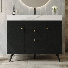 36" Modern Freestanding Bathroom Vanity with Sintered Stone Top, Ceramic Sink & Smart Storage