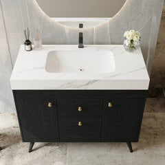 36" Modern Freestanding Bathroom Vanity with Sintered Stone Top, Ceramic Sink & Smart Storage
