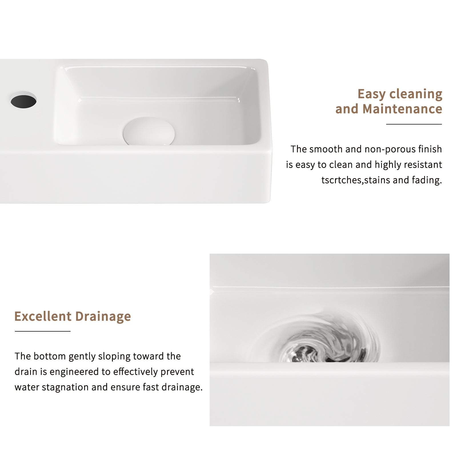 Wall-Mounted Ceramic Bathroom Sink 14.57" x 7.09" x 3.54" - White Porcelain Vessel Basin with Silver Color Faucet & Drain, Space-Saving Design for Small Bathroom, Powder Room(H8315-SET)