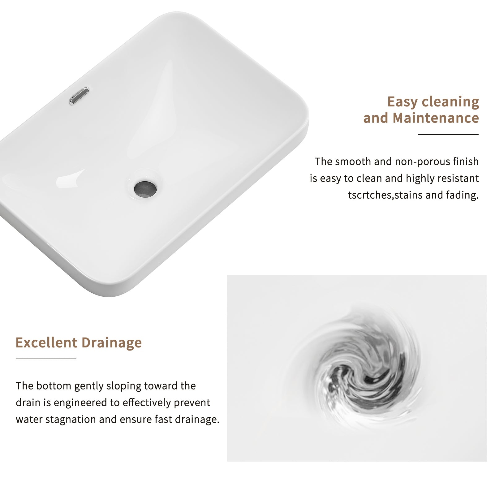 Ceramic Undermount Bathroom Sink 22.05" x 15.36" x 6.7" - White Porcelain Vessel Basin, Seamless Design for Vanity Countertop