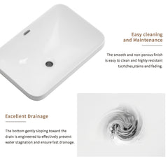 Ceramic Undermount Bathroom Sink 22.05" x 15.36" x 6.7" - White Porcelain Vessel Basin, Seamless Design for Vanity Countertop