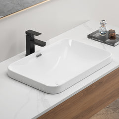 Ceramic Undermount Bathroom Sink 22.05" x 15.36" x 6.7" - White Porcelain Vessel Basin, Seamless Design for Vanity Countertop