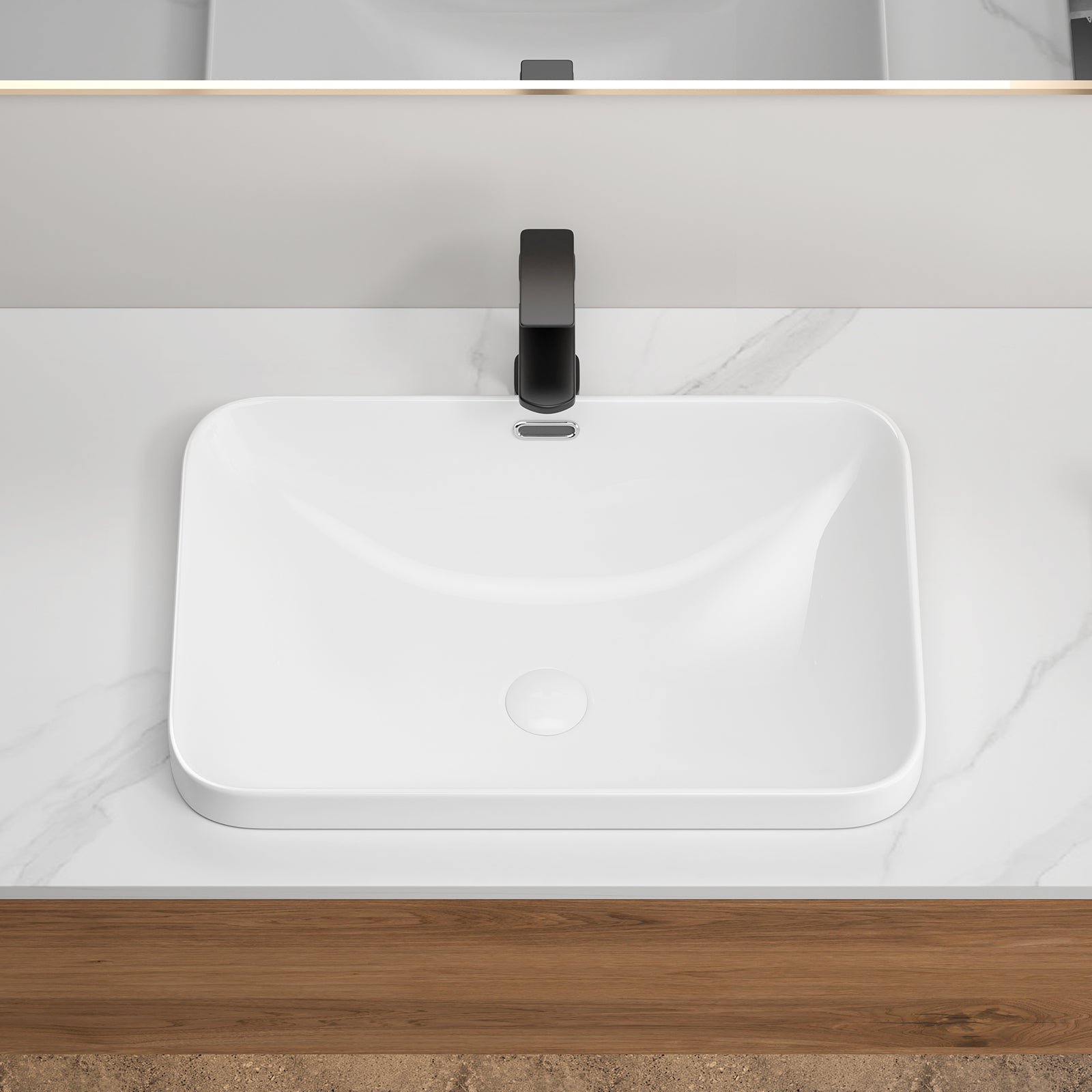Ceramic Undermount Bathroom Sink 22.05" x 15.36" x 6.7" - White Porcelain Vessel Basin, Seamless Design for Vanity Countertop