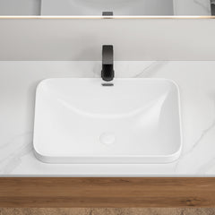 Ceramic Undermount Bathroom Sink 22.05" x 15.36" x 6.7" - White Porcelain Vessel Basin, Seamless Design for Vanity Countertop