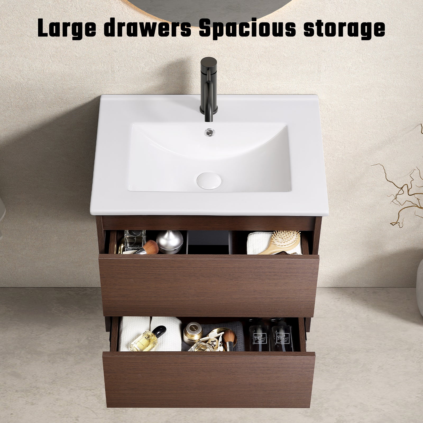 24" Bathroom sink with cabinet, Bathroom Vanity&Sink,24inchWall-Mounted Floating Plywood Storage Cabinet(whitout faucet,darin)