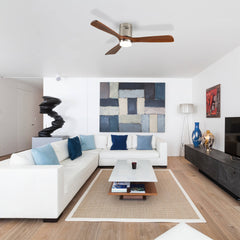52 Inch Ceiling Fan with Light, 3 Light Walnut Solid Wood Blades,Remote Control,6-speed Reversible DC Motor for Bed Room,Dining Room,Living Room.