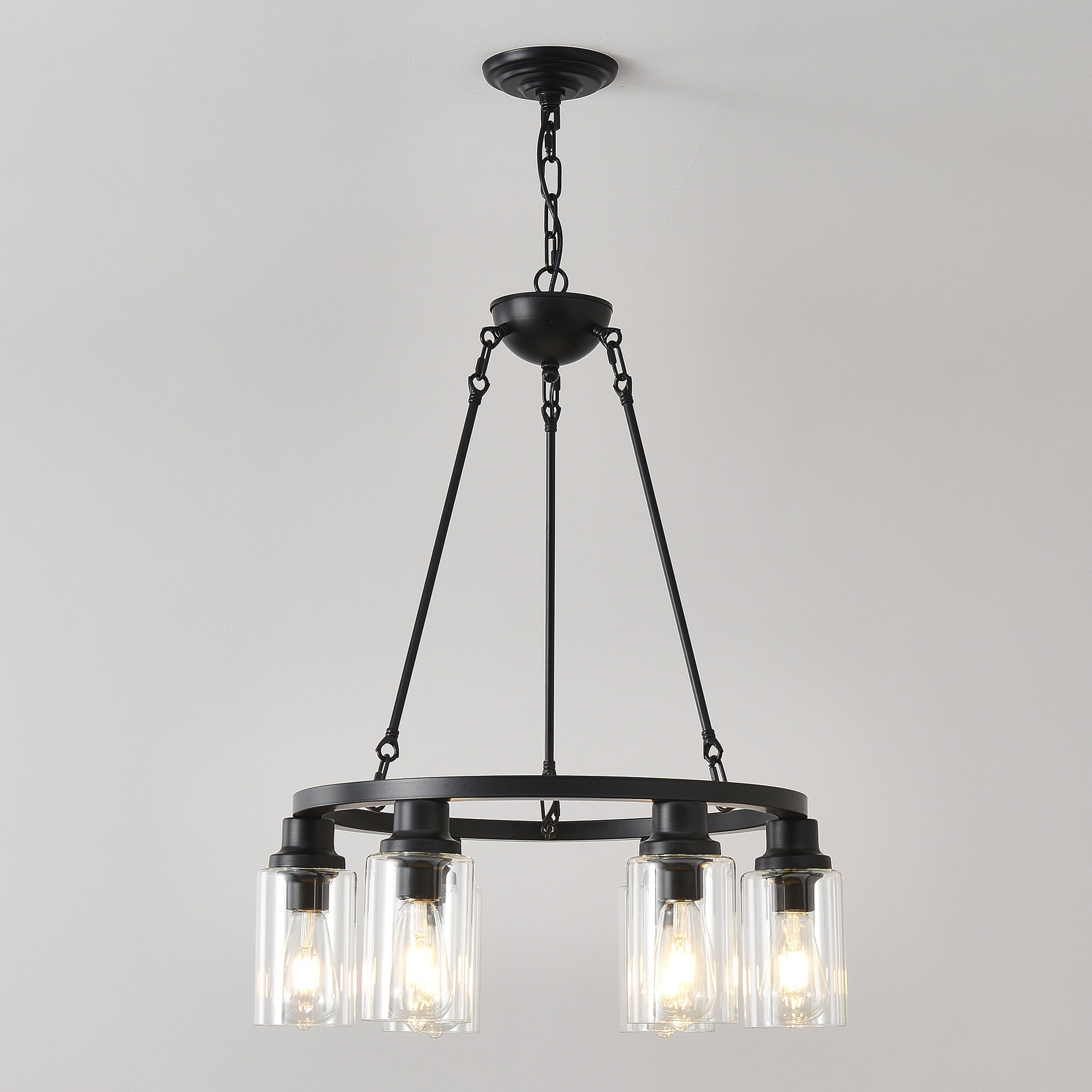 6-Light Black Wagon Wheel Chandelier With Light(No Bulbs) For Bedroom Bathroom--E26