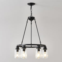 6-Light Black Wagon Wheel Chandelier With Light(No Bulbs) For Bedroom Bathroom--E26