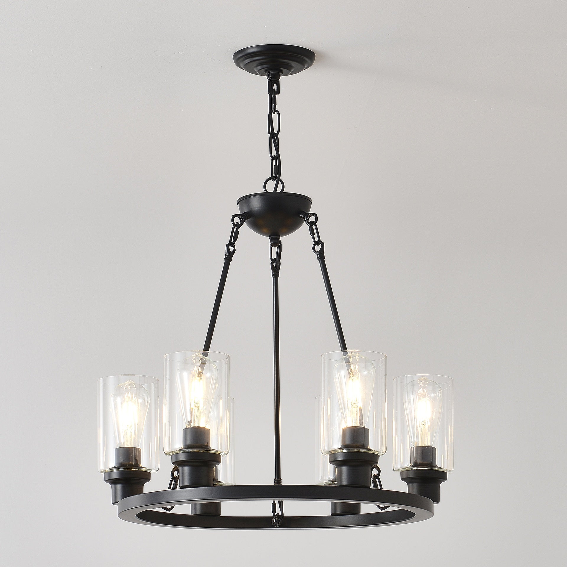 6-Light Black Wagon Wheel Chandelier With Light(No Bulbs) For Bedroom Bathroom--E26