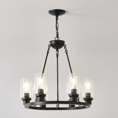 6-Light Black Wagon Wheel Chandelier With Light(No Bulbs) For Bedroom Bathroom--E26
