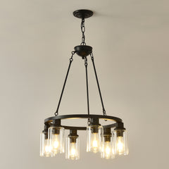 6-Light Black Wagon Wheel Chandelier With Light(No Bulbs) For Bedroom Bathroom--E26