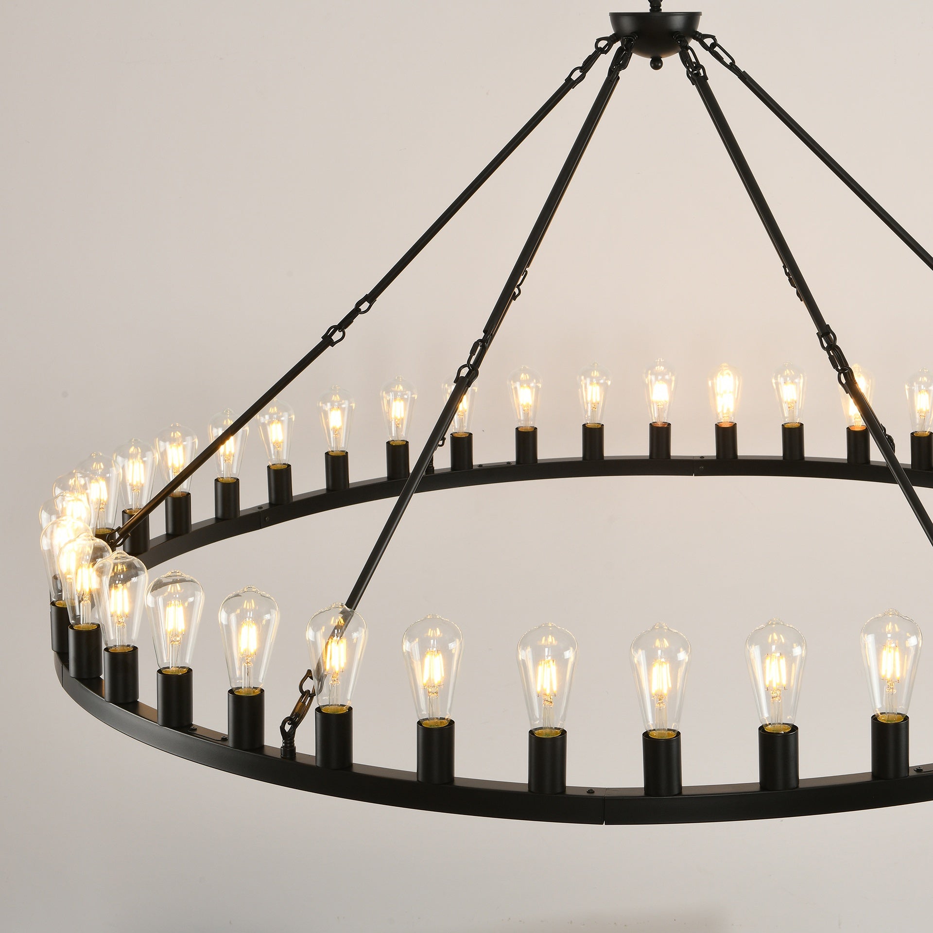 64 Inch Matte Black Wagon Wheel Chandelier With 30-Lights (No Bulbs)-E26