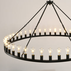 64 Inch Matte Black Wagon Wheel Chandelier With 30-Lights (No Bulbs)-E26