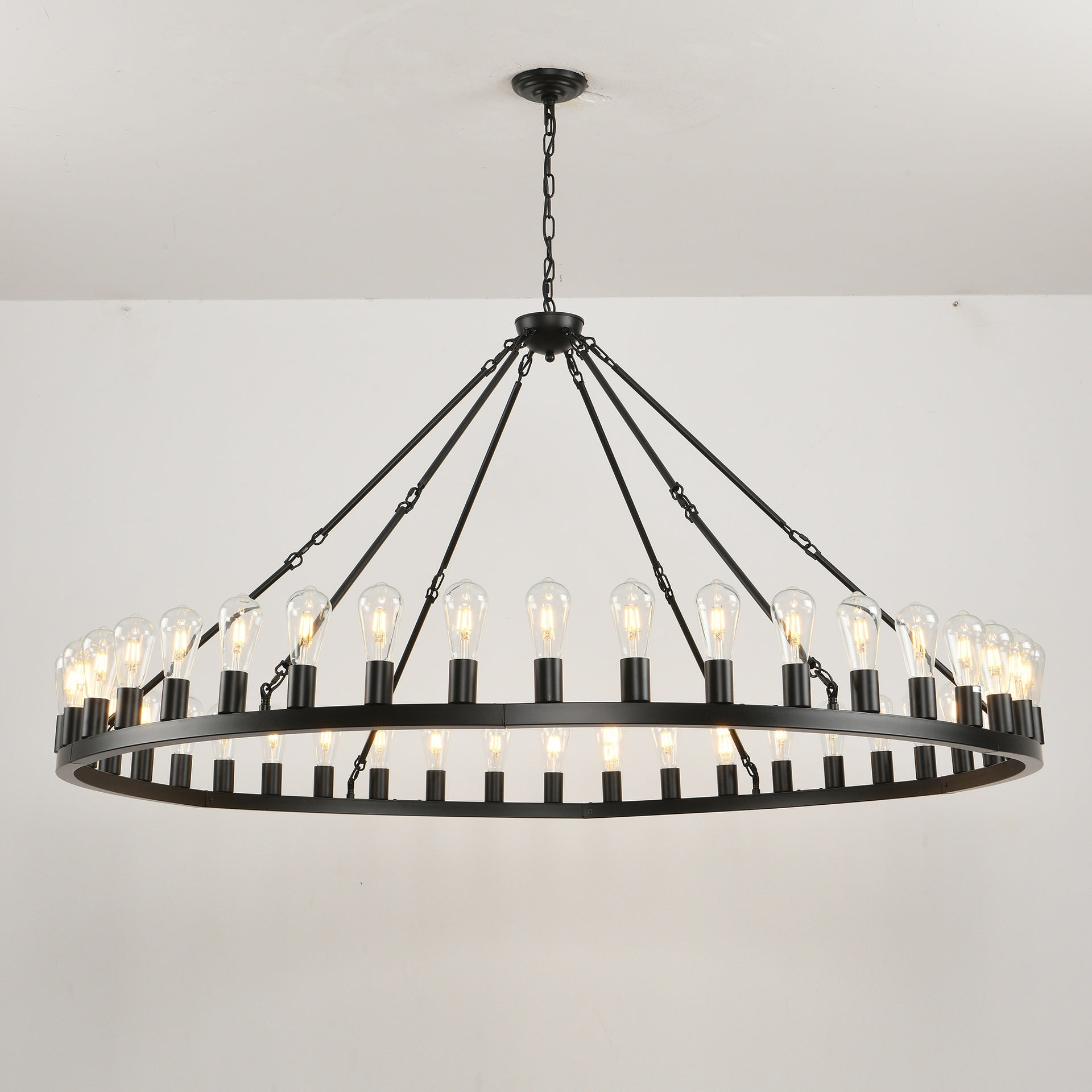 64 Inch Matte Black Wagon Wheel Chandelier With 30-Lights (No Bulbs)-E26