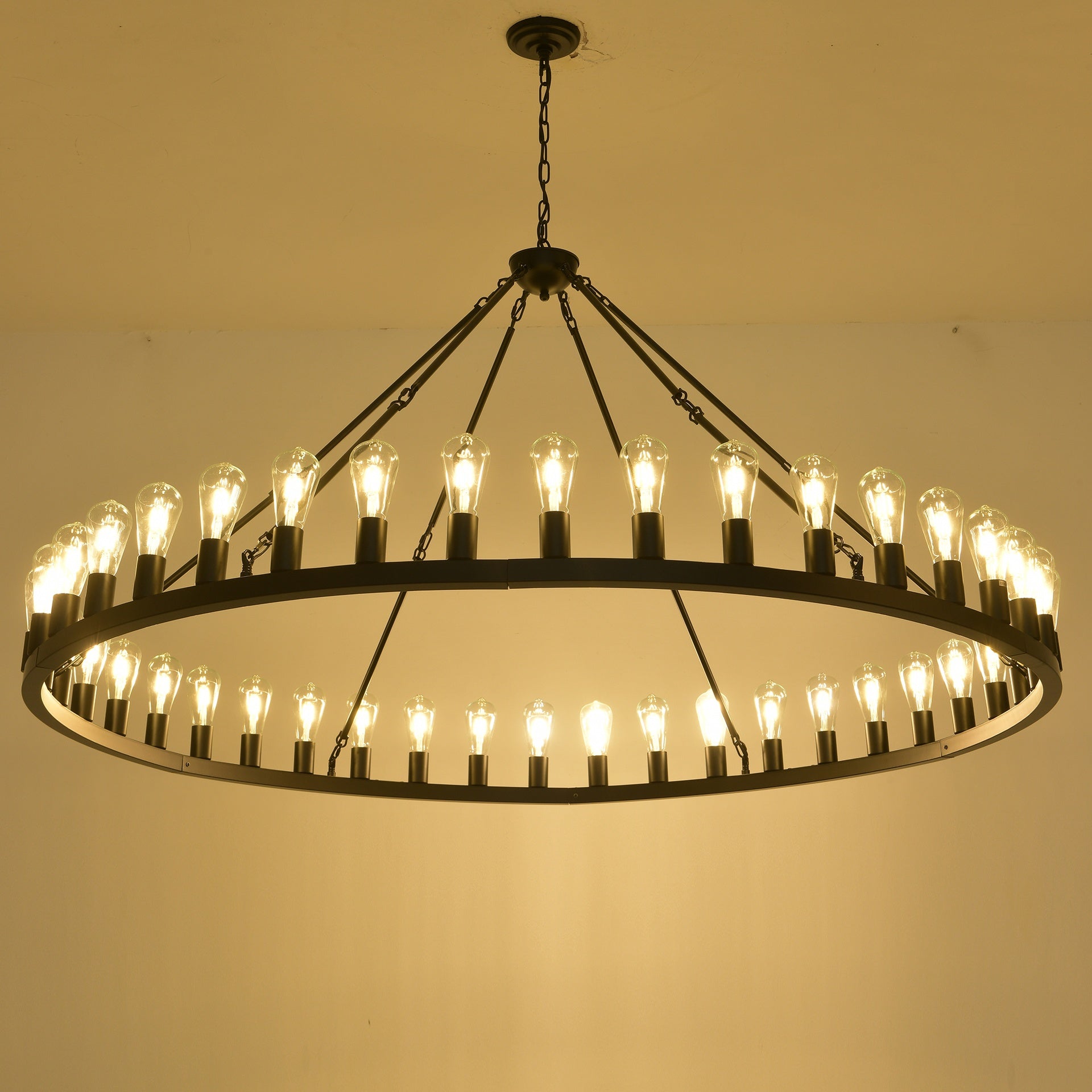 64 Inch Matte Black Wagon Wheel Chandelier With 30-Lights (No Bulbs)-E26