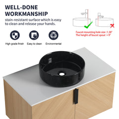 36" Bathroom Vanity With Top Ceramic Art Sink and Artificial Stone Slab, 2-Soft Close Door, Wall-Mounted Mounting Design, Plywood (KD-Packing)