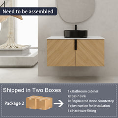 36" Bathroom Vanity With Top Ceramic Art Sink and Artificial Stone Slab, 2-Soft Close Door, Wall-Mounted Mounting Design, Plywood (KD-Packing)