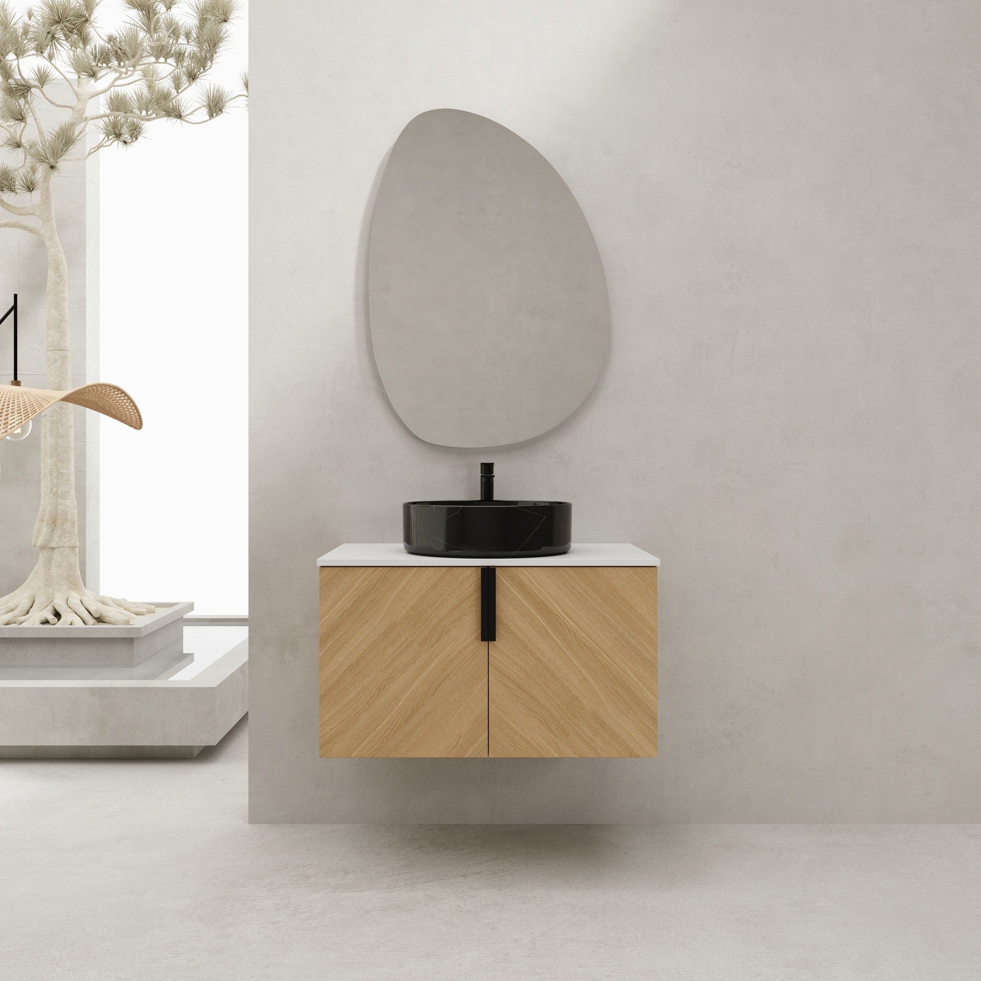 30" Bathroom Vanity With Top Ceramic Art Sink and Artificial Stone Slab, 2-Soft Close Door, Wall-Mounted Mounting Design, Plywood (KD-Packing)