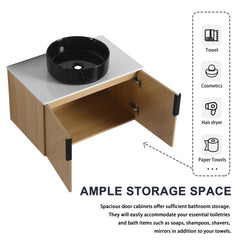 30" Bathroom Vanity With Top Ceramic Art Sink and Artificial Stone Slab, 2-Soft Close Door, Wall-Mounted Mounting Design, Plywood (KD-Packing)