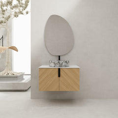30" Bathroom Vanity With Top Ceramic Art Sink and Artificial Stone Slab, 2-Soft Close Door, Wall-Mounted Mounting Design, Plywood (KD-Packing)