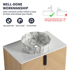 30" Bathroom Vanity With Top Ceramic Art Sink and Artificial Stone Slab, 2-Soft Close Door, Wall-Mounted Mounting Design, Plywood (KD-Packing)