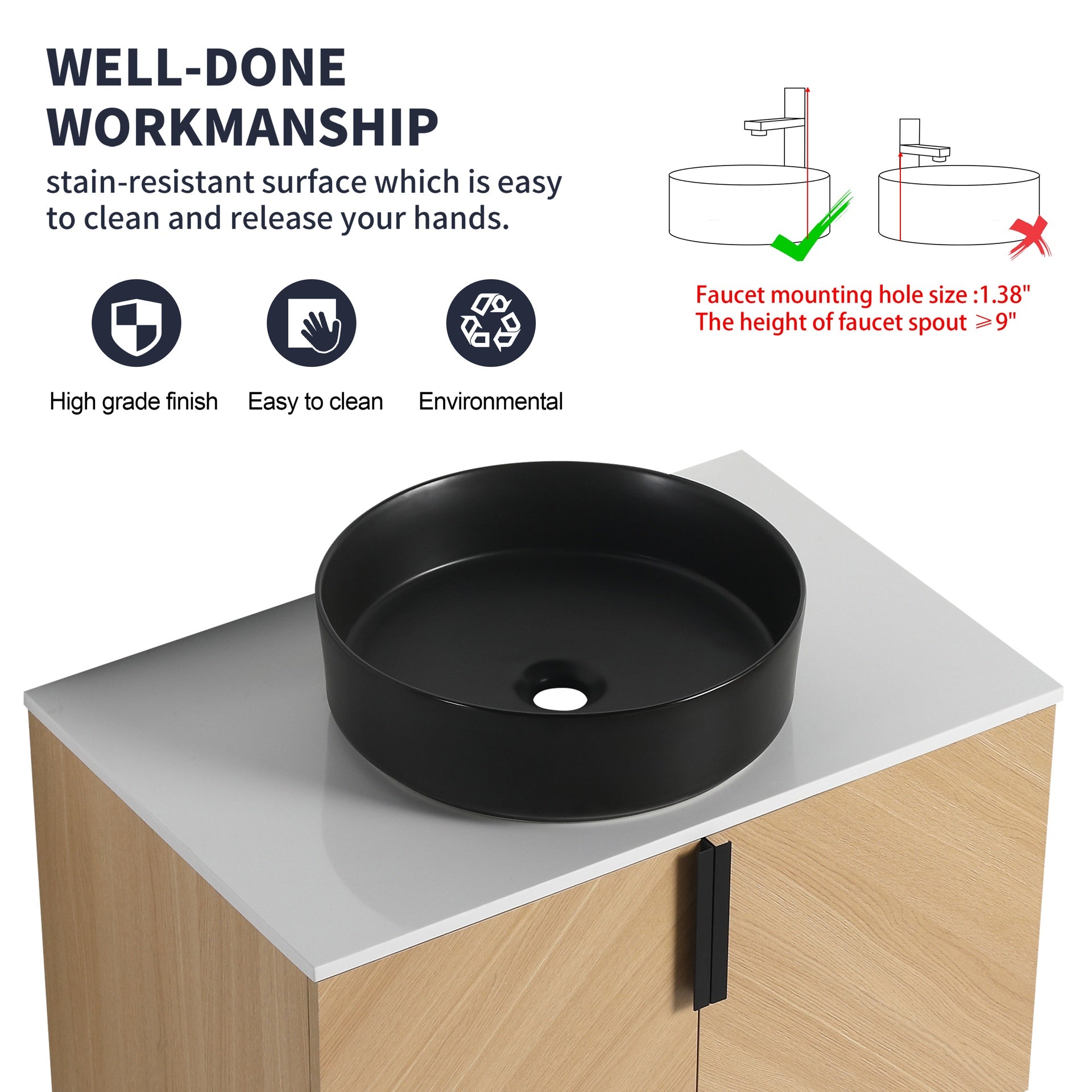 30" Bathroom Vanity With Top Ceramic Art Sink and Artificial Stone Slab, 2-Soft Close Door, Wall-Mounted Mounting Design, Plywood (KD-Packing)
