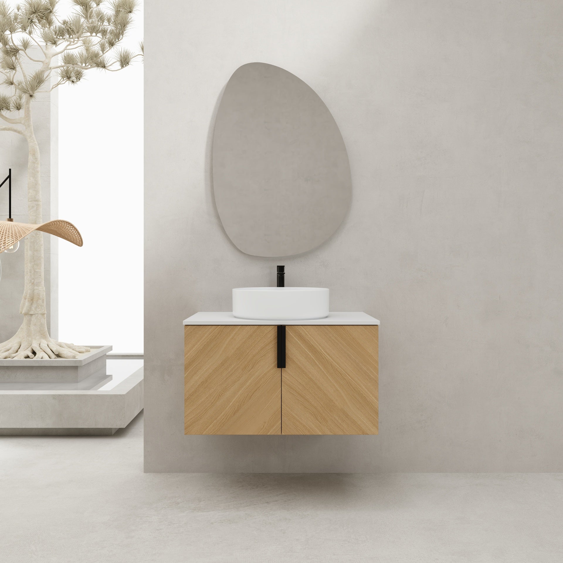 30" Bathroom Vanity With Top Ceramic Art Sink and Artificial Stone Slab, 2-Soft Close Door, Wall-Mounted Mounting Design, Plywood (KD-Packing)