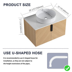 30" Bathroom Vanity With Top Ceramic Art Sink and Artificial Stone Slab, 2-Soft Close Door, Wall-Mounted Mounting Design, Plywood (KD-Packing)
