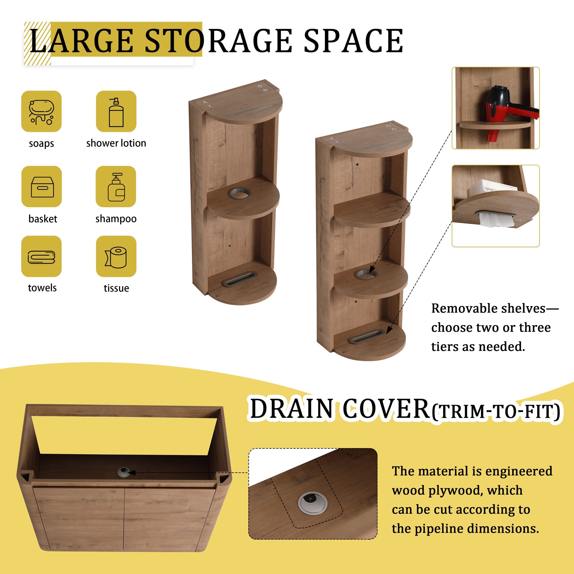 40'' Freestanding Bathroom Vanity with Ceramic Sink & 2-Soft-Close Door and Storage Rack, KD-Packing, Plywood