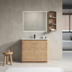 40'' Freestanding Bathroom Vanity with Ceramic Sink & 2-Soft-Close Door and Storage Rack, KD-Packing, Plywood