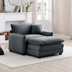 Single Deep Seat Sofa With Footstool With One Pillow, Suitable for Living Room and Bedroom, Club Multiple Occasions,Grey Corduroy