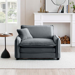 Comfortable Single Deep Seat Sofa With One Pillow, Suitable for Living Room and Bedroom, Club Multiple Occasions,Grey Corduroy
