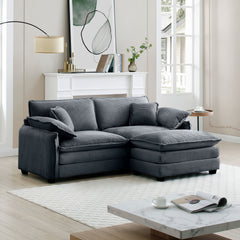 Two-Seater Sofa  with One Footrest, L-Shaped 2-Seater Sofa with Ottoman for Small Living Spaces,Grey Corduroy