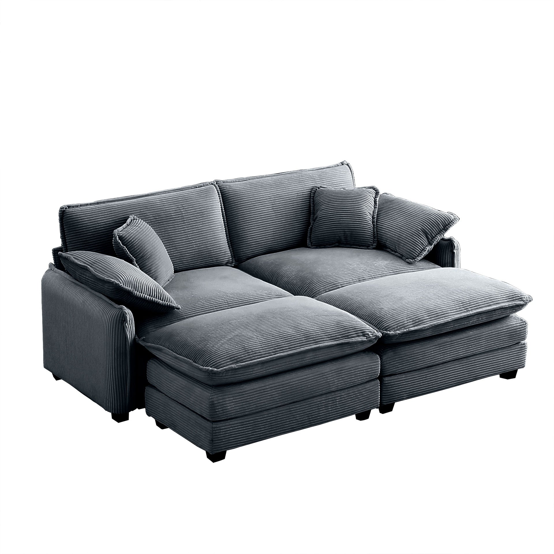 Two-Seater Theater Sofa  with 2 Footrest, 2-Seater Sofa with Ottoman for Small Living Spaces,Grey Corduroy