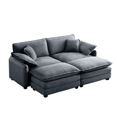 Two-Seater Theater Sofa  with 2 Footrest, 2-Seater Sofa with Ottoman for Small Living Spaces,Grey Corduroy